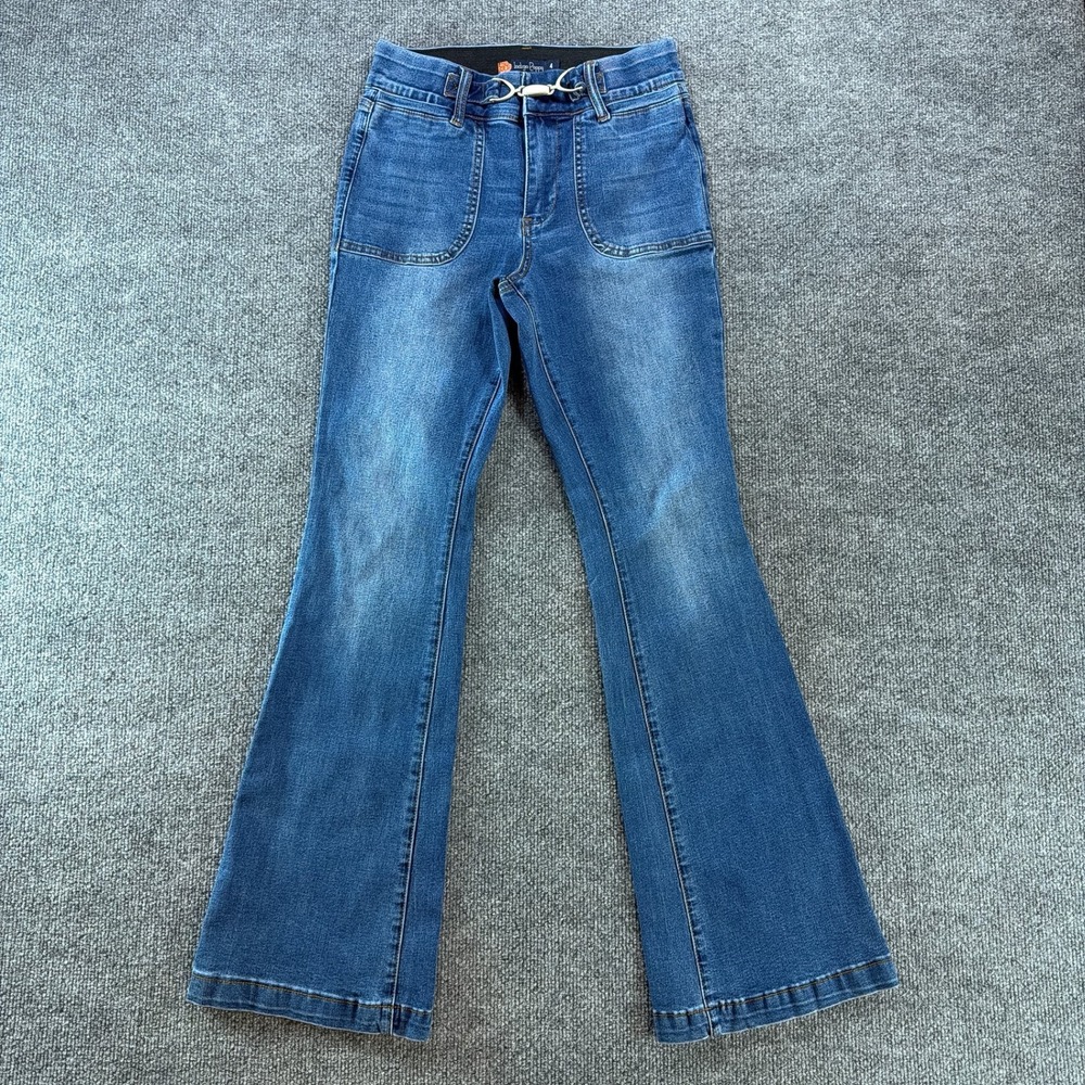 Indigo Poppy Womens Flare Jeans Blue Medium Wash Metal Clasp High Rise Size 4